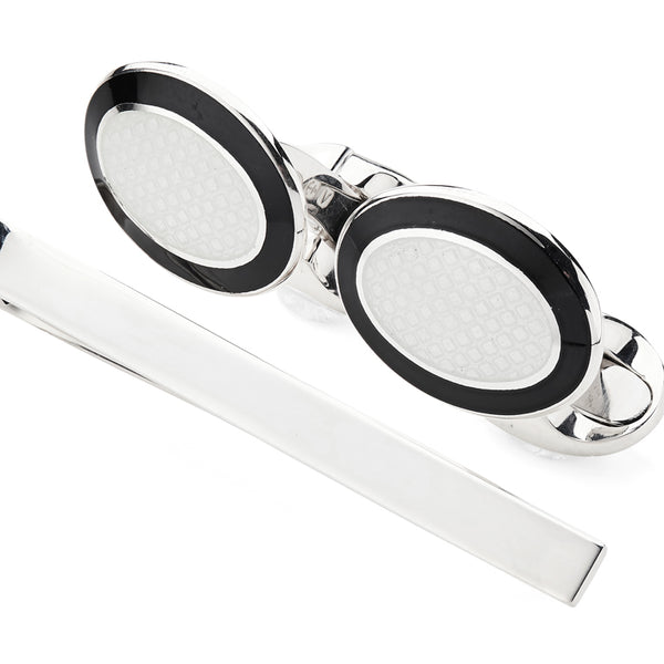 Deakin & Francis Sterling Silver Enamel Cufflinks And Tie Slide Set
