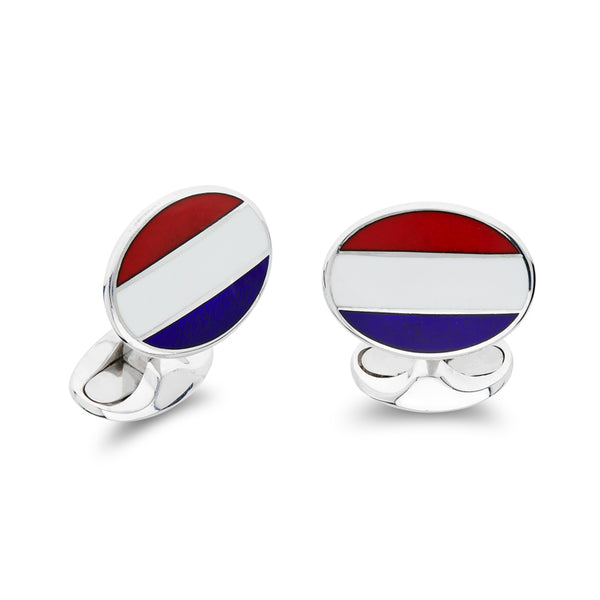 deakin & francis Sterling Silver Enamel Dutch Flag Cufflinks