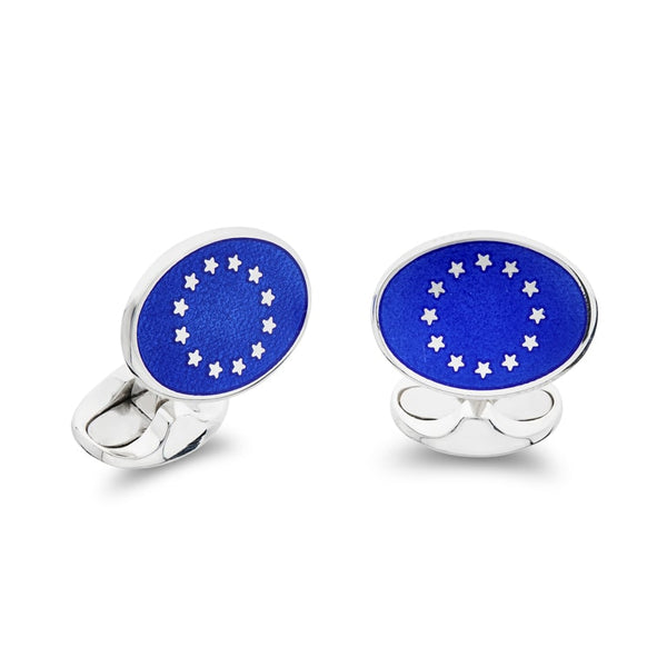 deakin & francis Sterling Silver Enamel European Flag Cufflinks