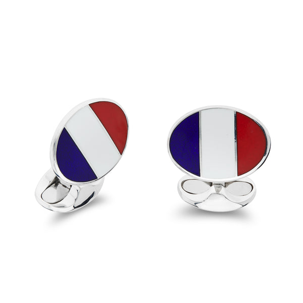 deakin & francis Sterling Silver Enamel French Flag Cufflinks