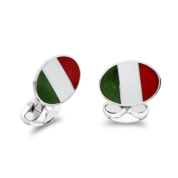 deakin & francis Sterling Silver Enamel Italian Flag Cufflinks