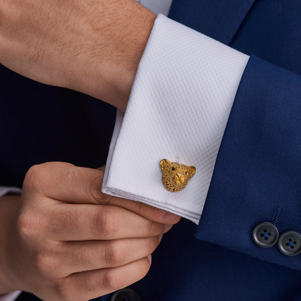 Deakin & Francis Sterling Silver Enamel Leopard With Sapphire Eyes Cufflinks