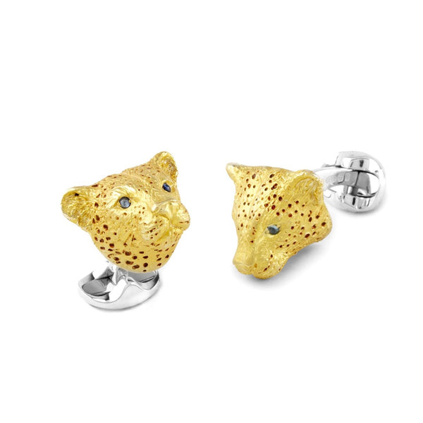 deakin & francis Sterling Silver Enamel Leopard with Sapphire Eyes Cufflinks