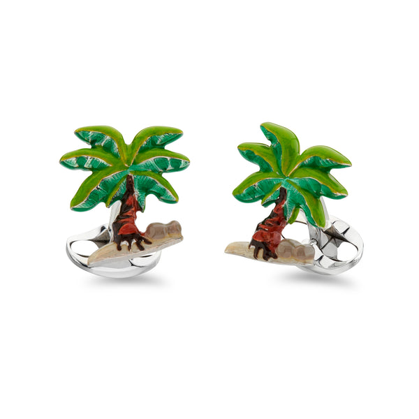 deakin & francis Sterling Silver Enamel Palm Tree Cufflinks