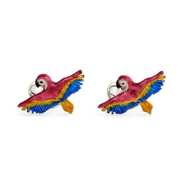deakin & francis Sterling Silver Enamel Parrot Cufflinks