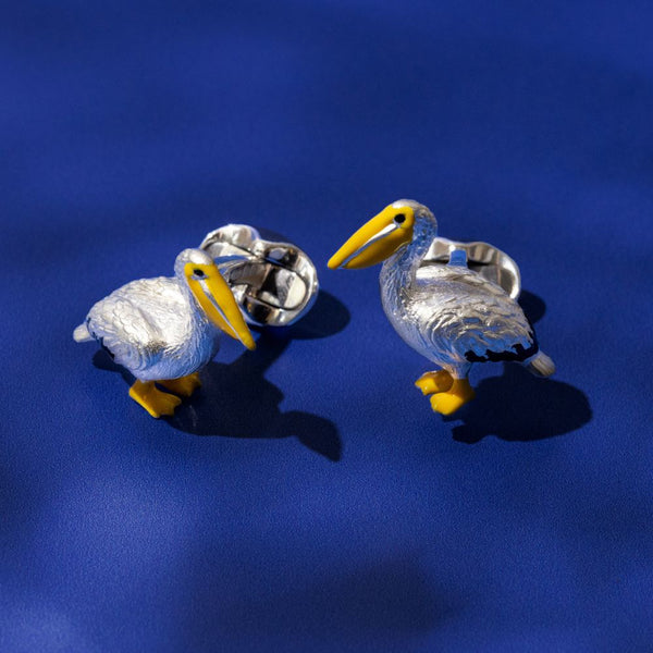 Deakin & Francis Sterling Silver Enamel Pelican Cufflinks