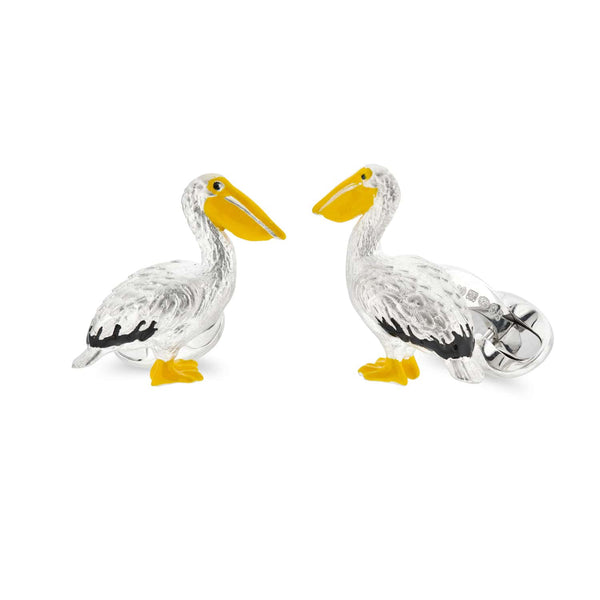 deakin & francis Sterling Silver Enamel Pelican Cufflinks