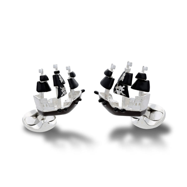 deakin & francis Sterling Silver Enamel Pirate Ship Cufflinks