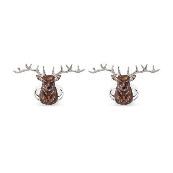deakin & francis Sterling Silver Enamel Stag Cufflinks