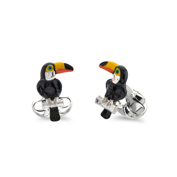 deakin & francis Sterling Silver Enamel Toucan Cufflinks