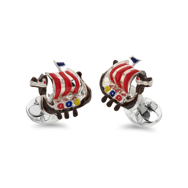 deakin & francis Sterling Silver Enamel Viking Boat Cufflinks