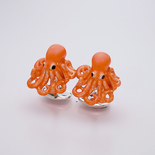 Deakin & Francis Sterling Silver Enamelled Octopus Cufflinks - Orange Cufflinks