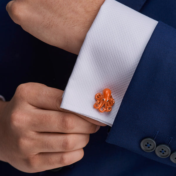 Deakin & Francis Sterling Silver Enamelled Octopus Cufflinks - Orange Cufflinks