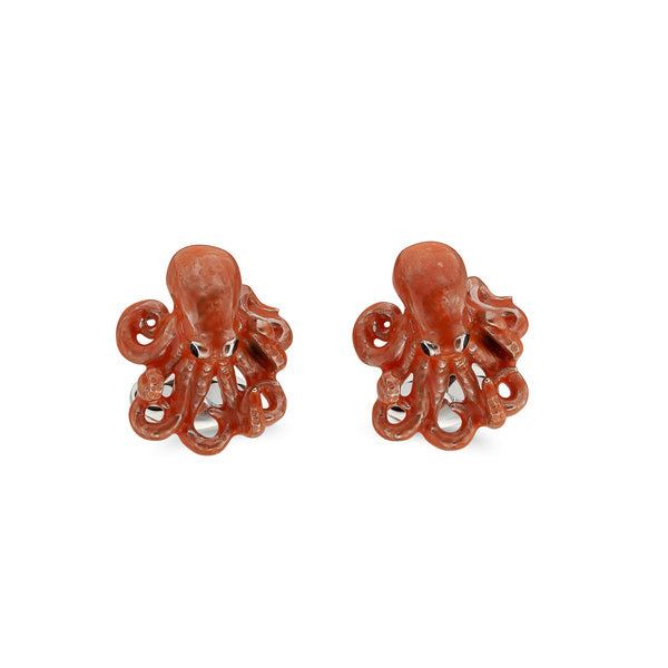 deakin & francis Sterling Silver Enamelled Octopus Cufflinks - Orange Cufflinks