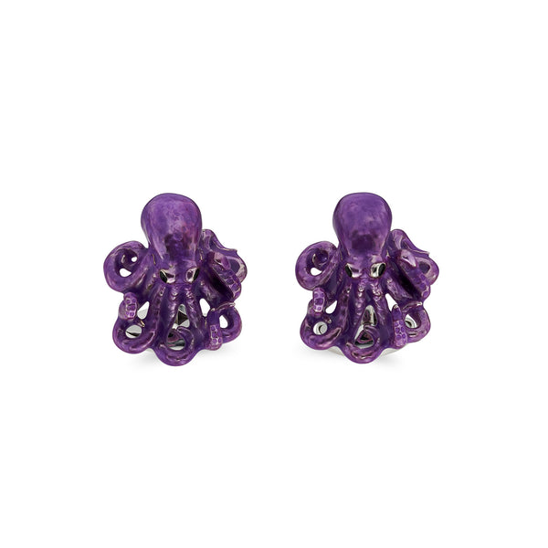 deakin & francis Sterling Silver Enamelled Octopus Cufflinks - Purple Cufflinks