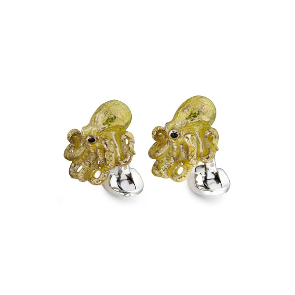 Deakin & Francis Sterling Silver Enamelled Octopus Cufflinks - Yellow Cufflinks