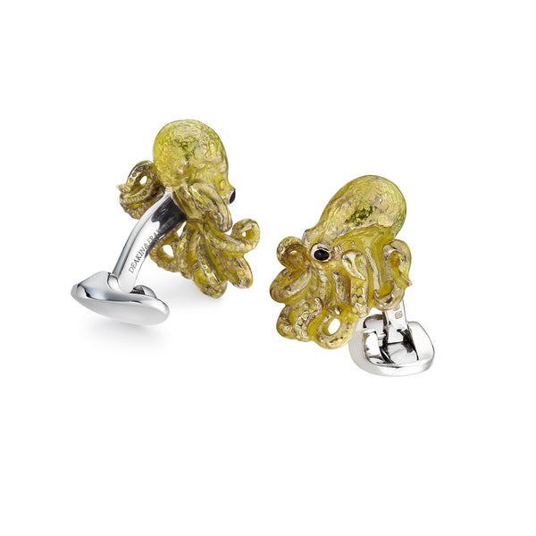 Deakin & Francis Sterling Silver Enamelled Octopus Cufflinks - Yellow Cufflinks