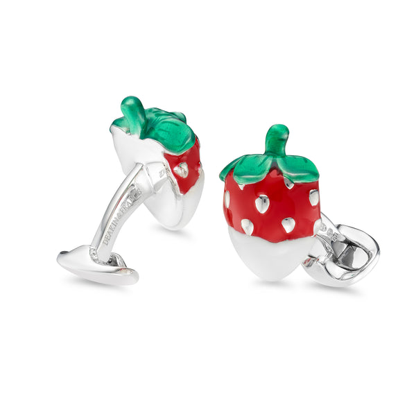 Deakin & Francis Sterling Silver Enamelled Strawberry Cufflinks