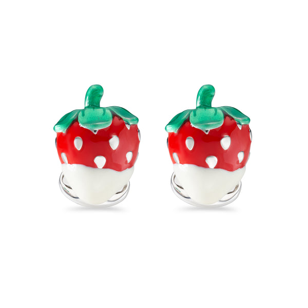 deakin & francis Sterling Silver Enamelled Strawberry Cufflinks
