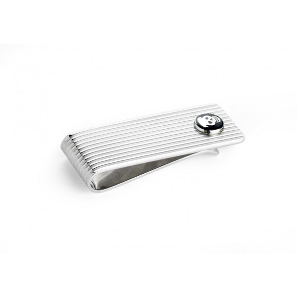 deakin & francis Sterling Silver Engine Turned Money Clip with Enamel Skull