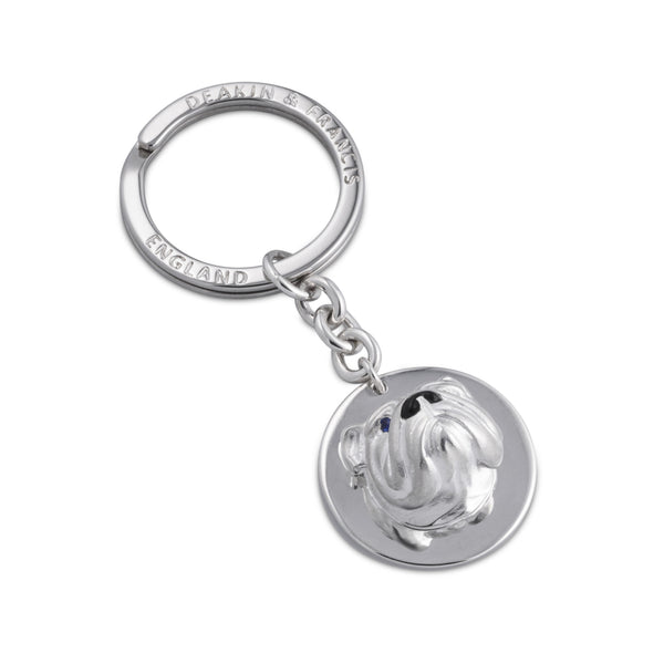 deakin & francis Sterling Silver English Bulldog Keyring With Sapphire Eyes
