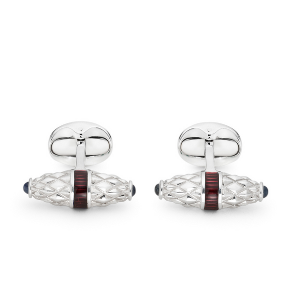 deakin & francis Sterling Silver Fancy Bar Cufflinks With Red Enamel Centre And Sapphire Ends