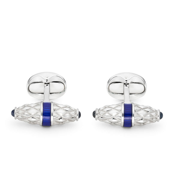 deakin & francis Sterling Silver Fancy Bar Cufflinks With Royal Blue Enamel Centre And Sapphire Ends
