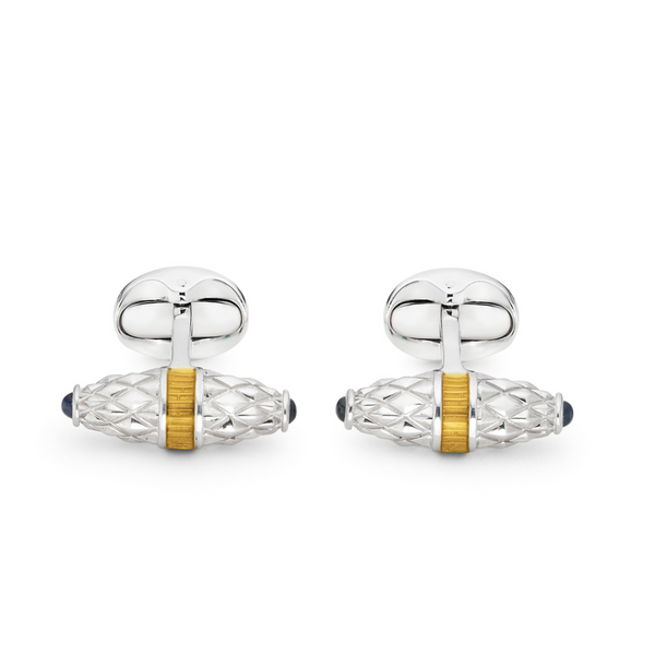 deakin & francis Sterling Silver Fancy Bar Cufflinks With Yellow Enamel Centre And Sapphire Ends