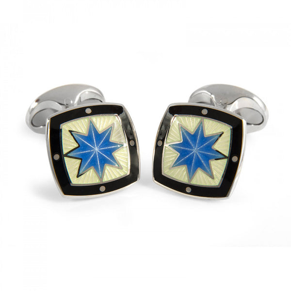 deakin & francis Sterling Silver Fancy Blue Star Enamel Cufflinks