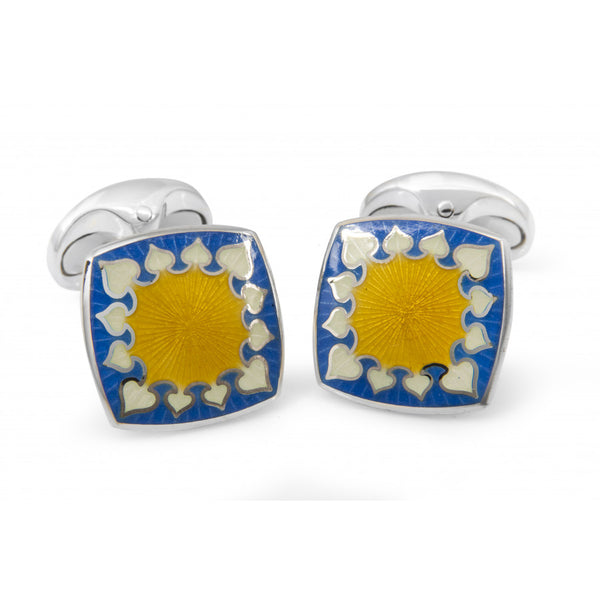 deakin & francis Sterling Silver Fancy Enamel Cufflinks in Yellow and Blue