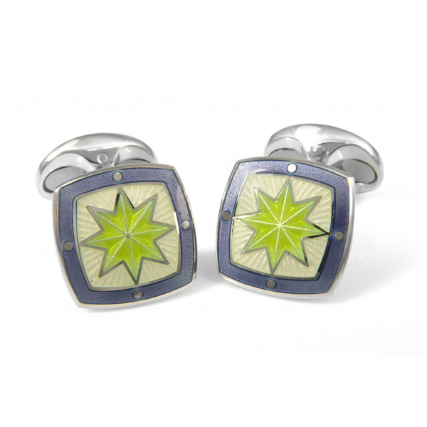 deakin & francis Sterling Silver Fancy Green Star Enamel Cufflinks