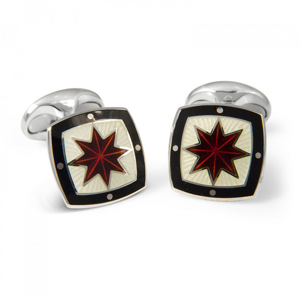 deakin & francis Sterling Silver Fancy Red Star Enamel Cufflinks