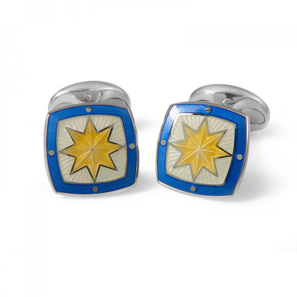 deakin & francis Sterling Silver Fancy Yellow Star Enamel Cufflinks