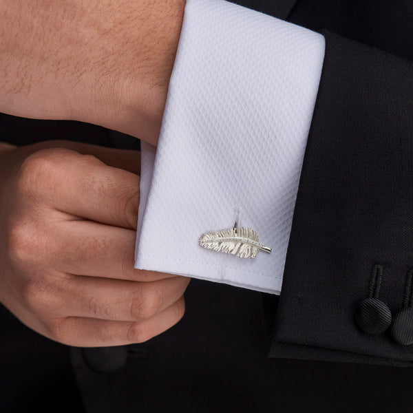 Deakin & Francis Sterling Silver Feather Cufflinks With Diamond Detail