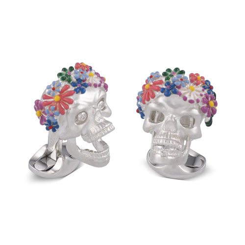 deakin & francis Sterling Silver Flower Headband Skull Cufflinks