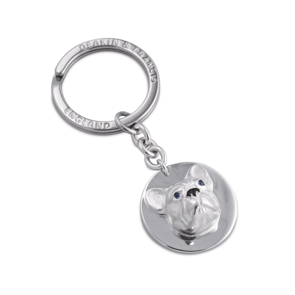 deakin & francis Sterling Silver French Bulldog With Sapphire Eyes Keyring