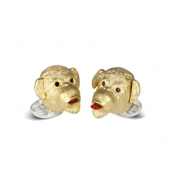 deakin & francis Sterling Silver Gold Plated Cheeky Monkey Cufflinks with Ruby Eyes