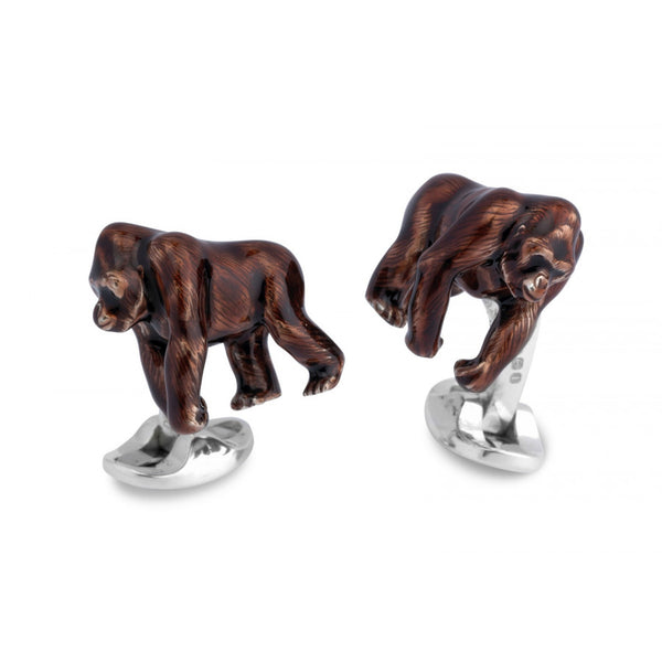deakin & francis Sterling Silver Gorilla Brown Enamel Cufflinks