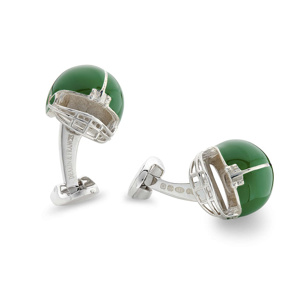 deakin & francis Sterling Silver Green American Football Helmet Cufflinks
