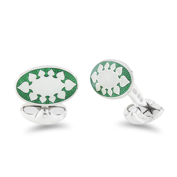 deakin & francis Sterling Silver Green And Clear Fancy Design Enamel Cufflinks