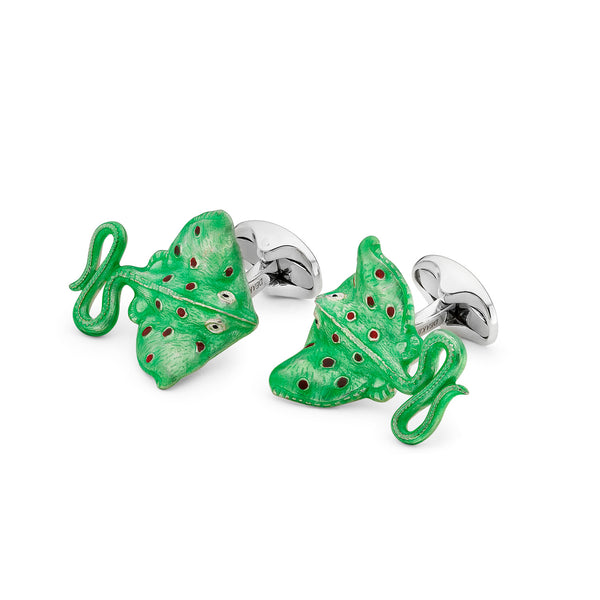 Deakin & Francis Sterling Silver Green And Red Stingray Cufflinks