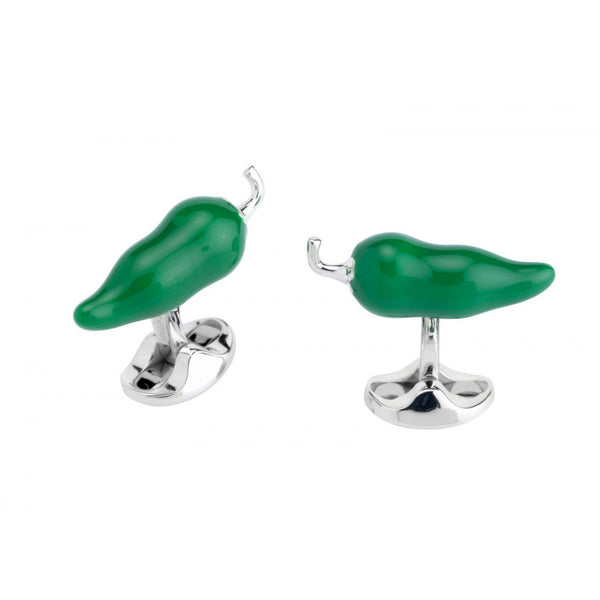 deakin & francis Sterling Silver Green Chilli Cufflinks