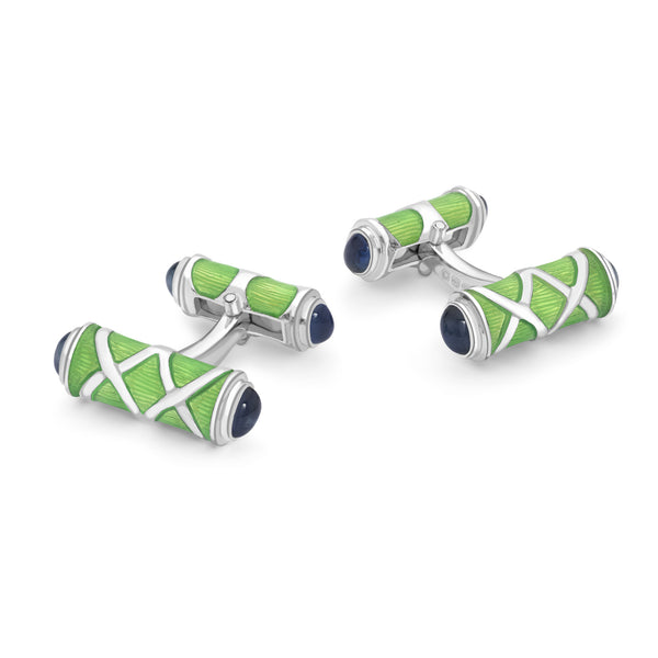 deakin & francis Sterling Silver Green Cross Hatch Cufflinks With Sapphire Ends