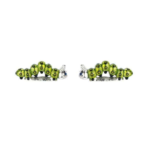 deakin & francis Sterling Silver Green Enamel Caterpillar Cufflinks
