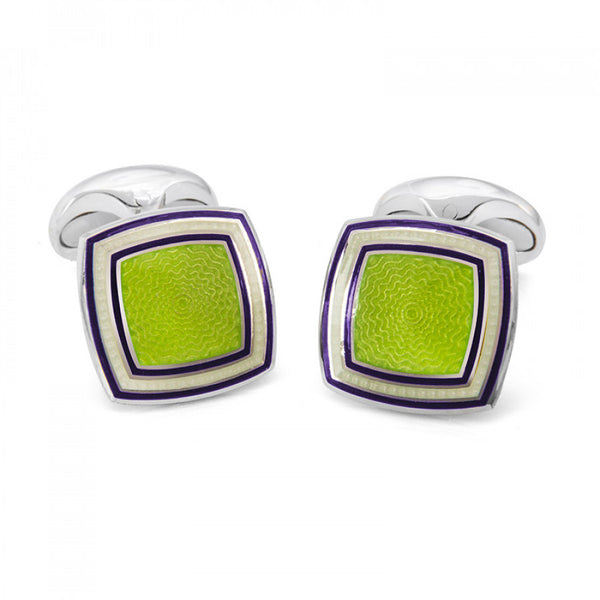 deakin & francis Sterling Silver Green Enamel Cufflinks with Striped Border