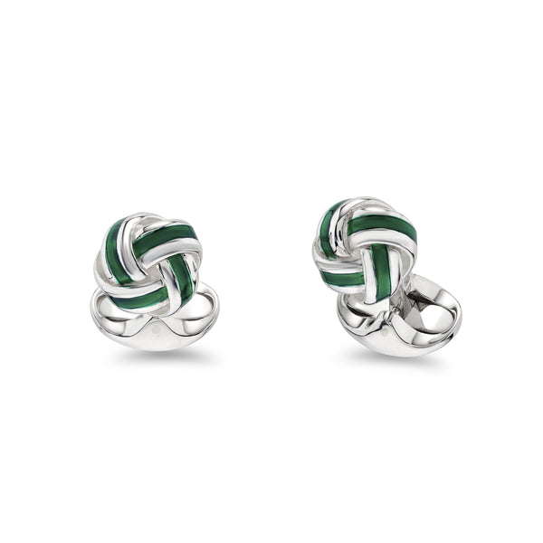 deakin & francis Sterling Silver Green Enamel Knot Cufflinks