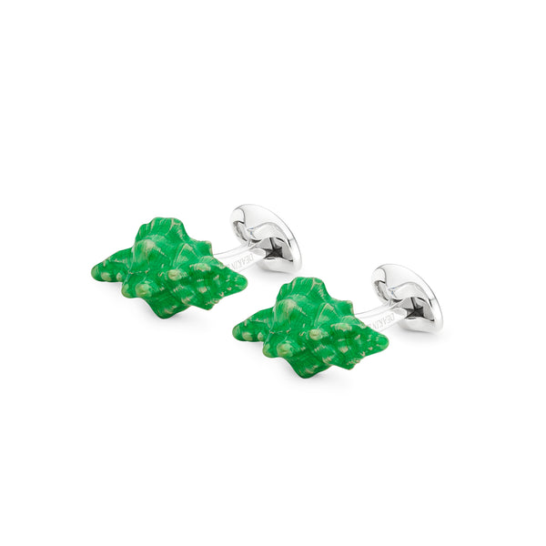 Deakin & Francis Sterling Silver Green Enamel Seashell Cufflinks