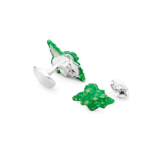 Deakin & Francis Sterling Silver Green Enamel Seashell Cufflinks