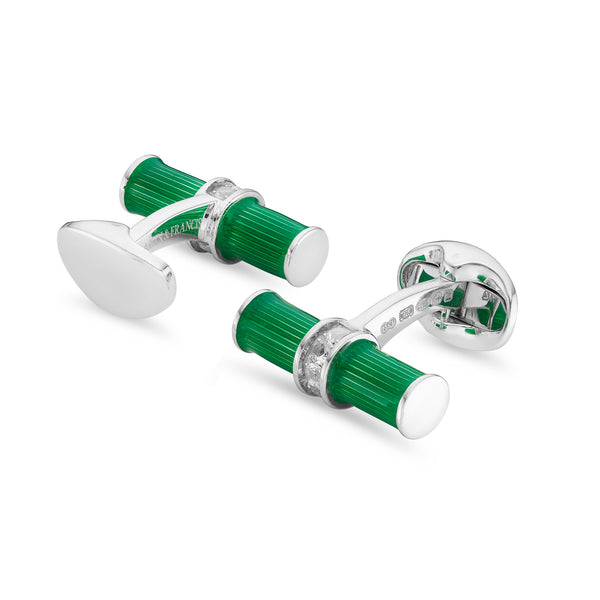 Deakin & Francis Sterling Silver Green Enamel & White Spinel Centre Bar Cufflink