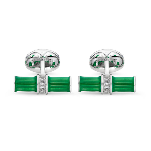 deakin & francis Sterling Silver Green Enamel & White Spinel Centre Bar Cufflink